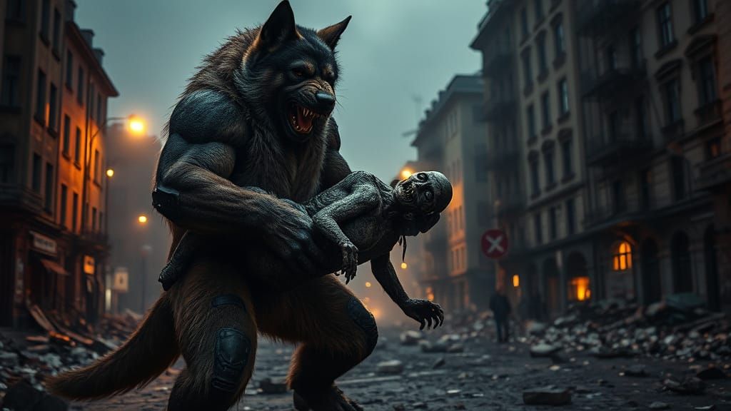 Hulking German Shepherd-Humanoid in Post-Apocalyptic Leipzig