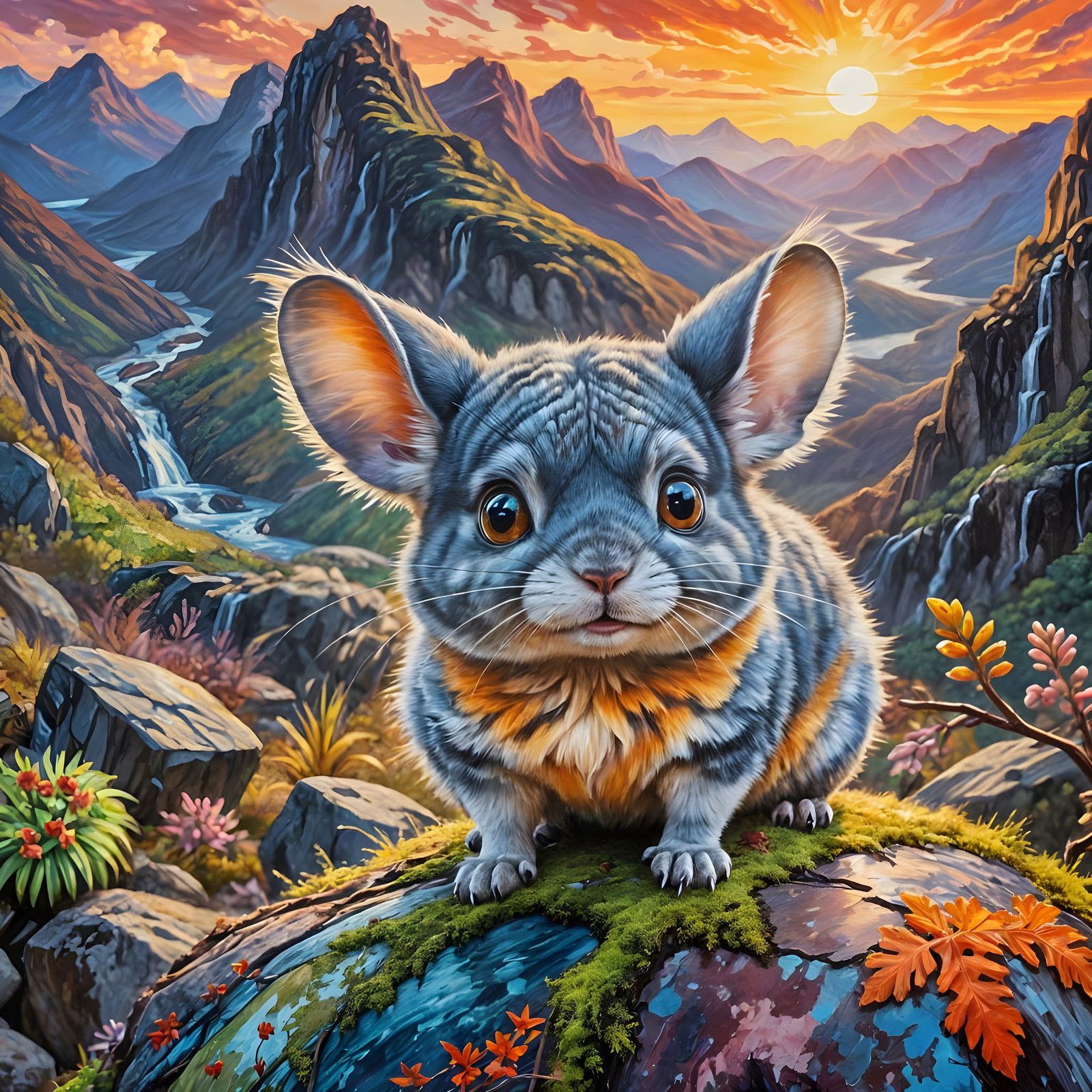 Chinchilla Overlooking Valley as Fauvist Oil Painting