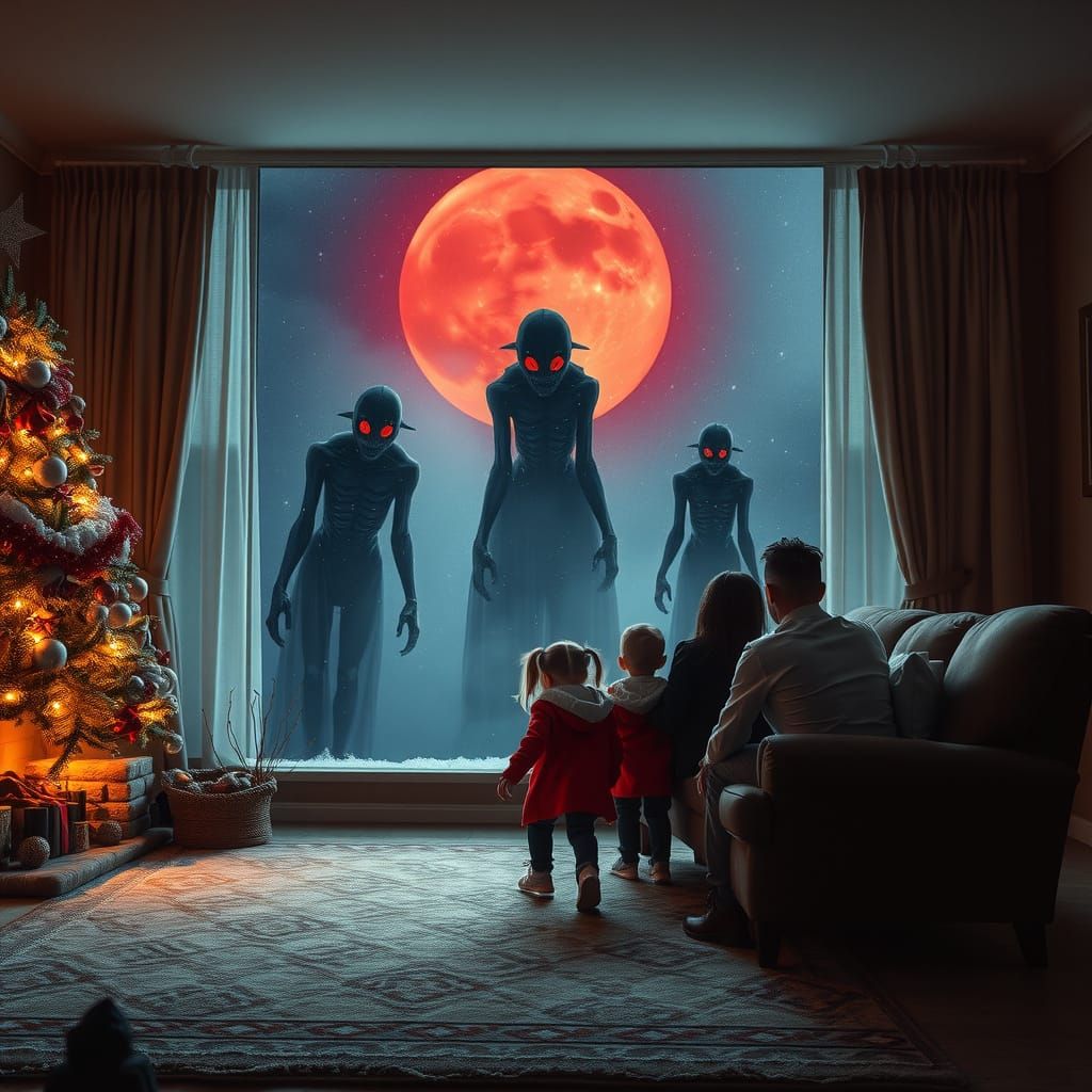Christmas Night Horror: Red Moon Over Suburban Home