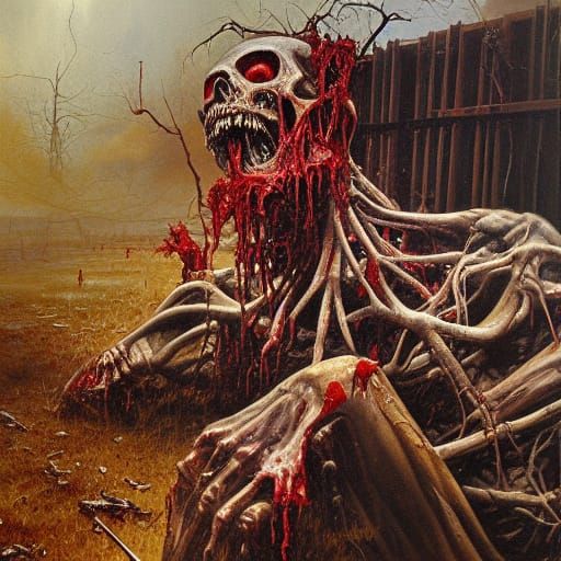 Eerie Oil Painting of a Rotting Zombie Carcass