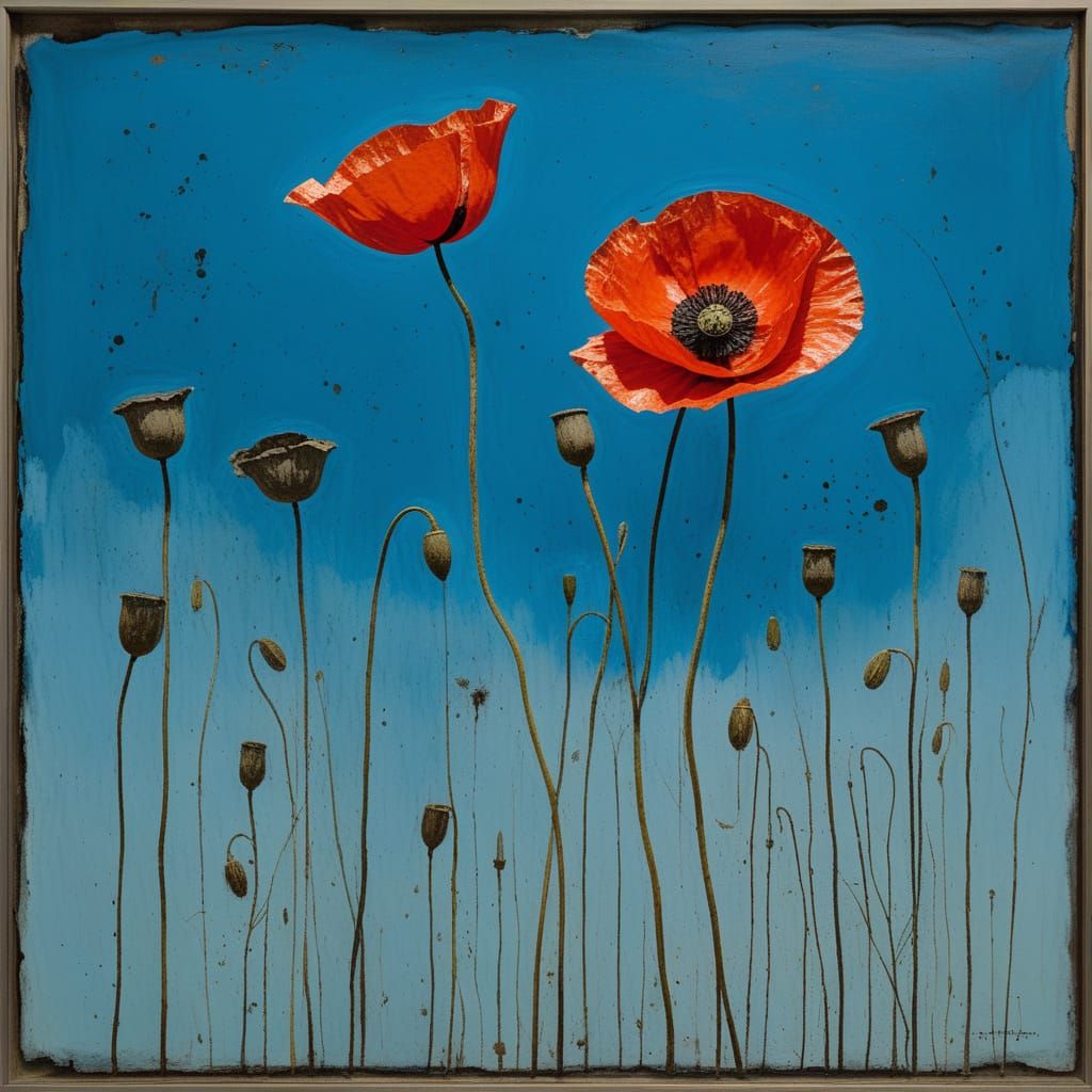 Vibrant Poppy Blossom in Abstract Expressionist Style