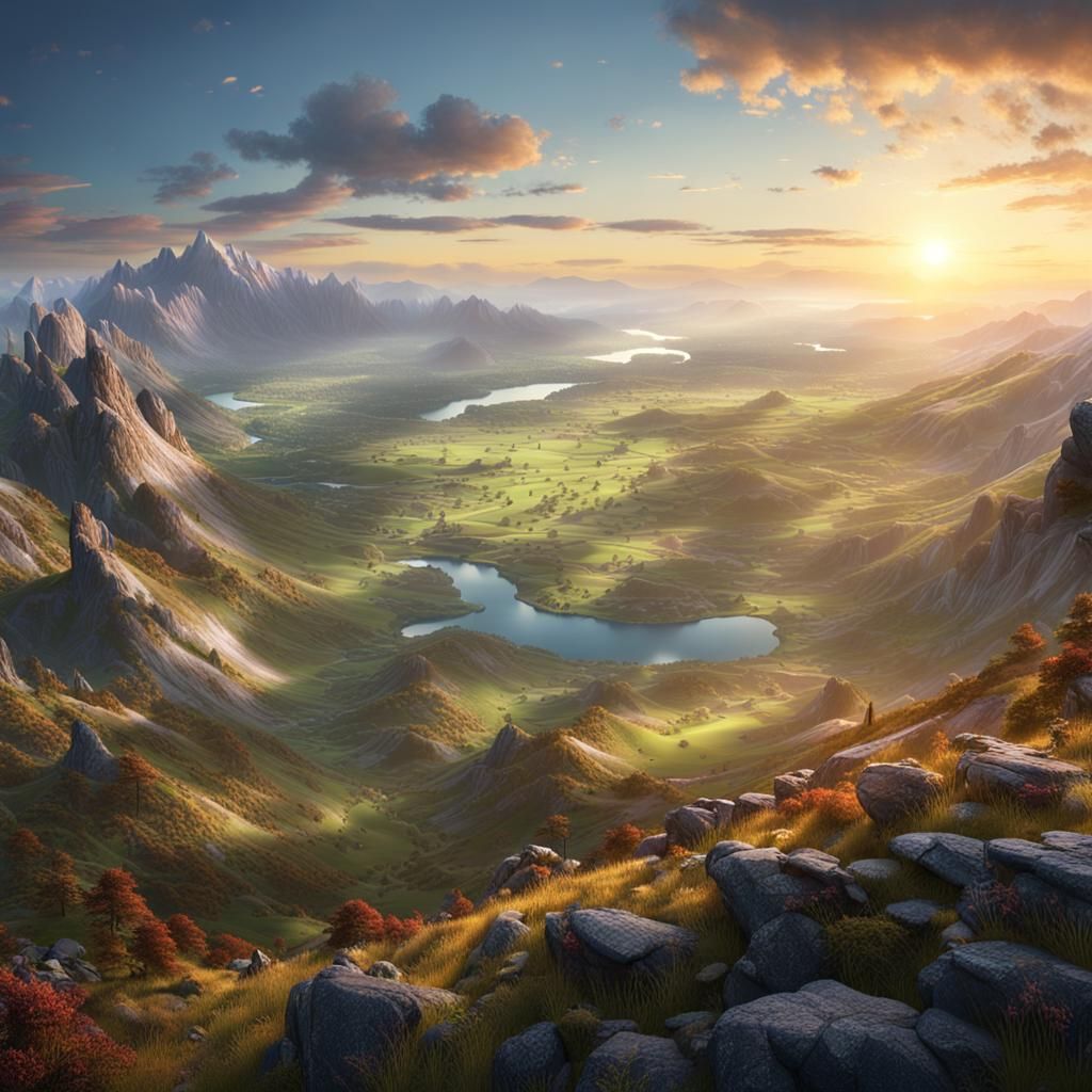 Ethereal Sunrise Over Fantasy Realm