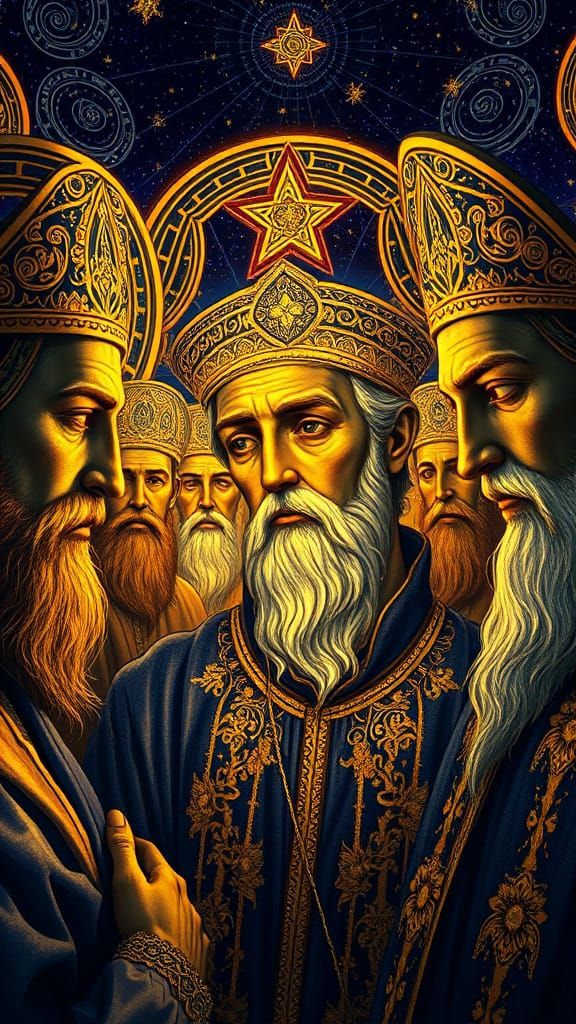 Victorian Klimt-Inspired Saints Portrait in Gold and Sapphir...