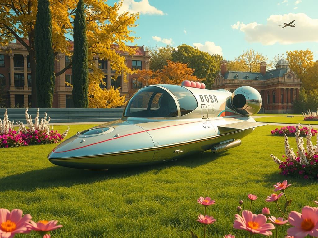 Spaceship Silhouetted on a Vibrant Green Lawn