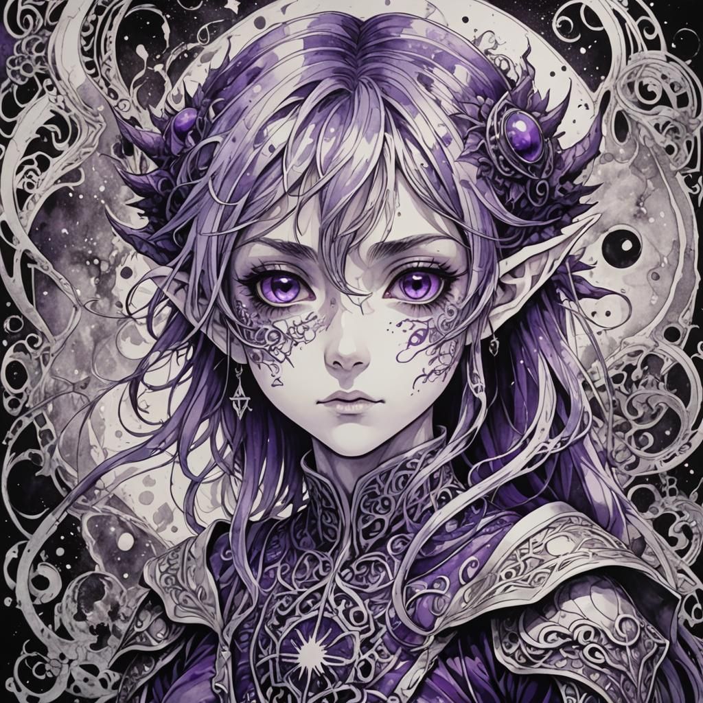 Ethereal Frieren Elf in Haunting Ink Wash Art