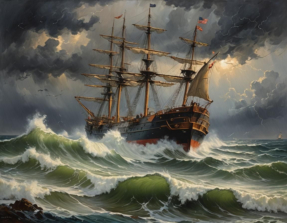 Shipwreck Chaos in Dramatic Oil Painting Style