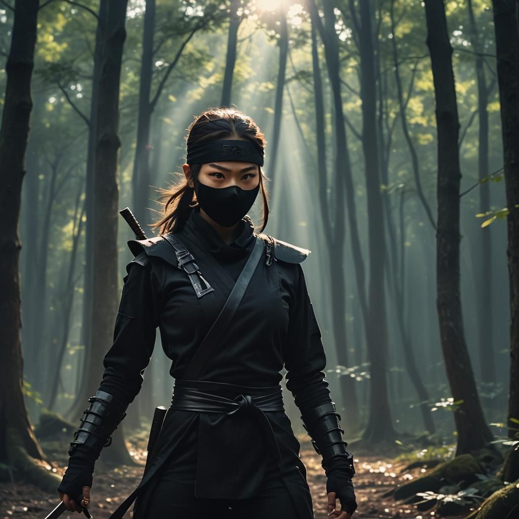 Sleek Female Ninja Embodied in Lunar Ambiance