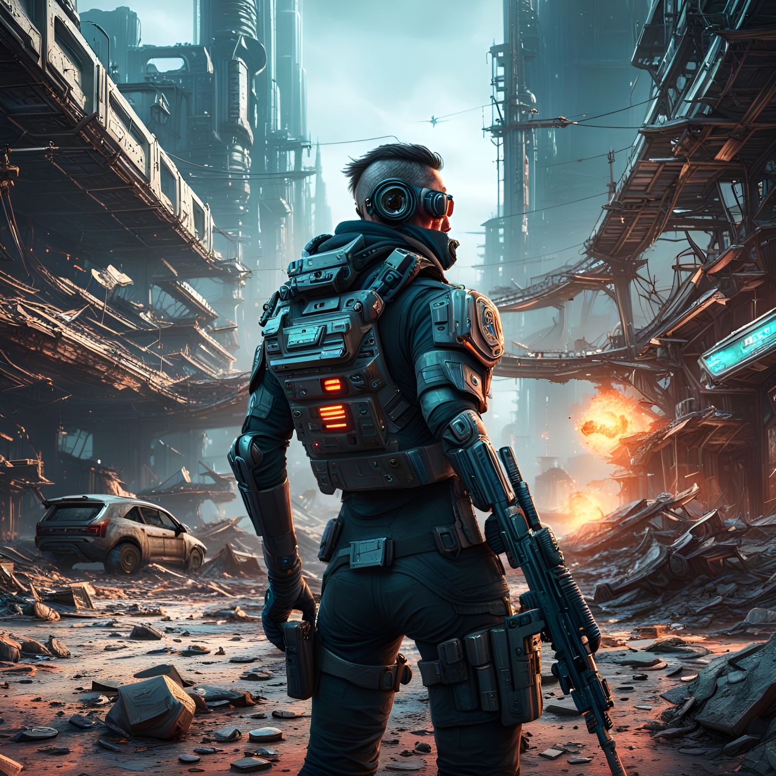 Cyberpunk Apocalypse in Atomic Wasteland