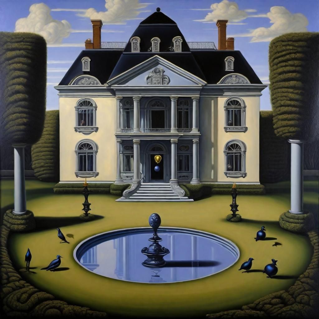 Surreal Mansion: Oil Painting of Regret and Shadows