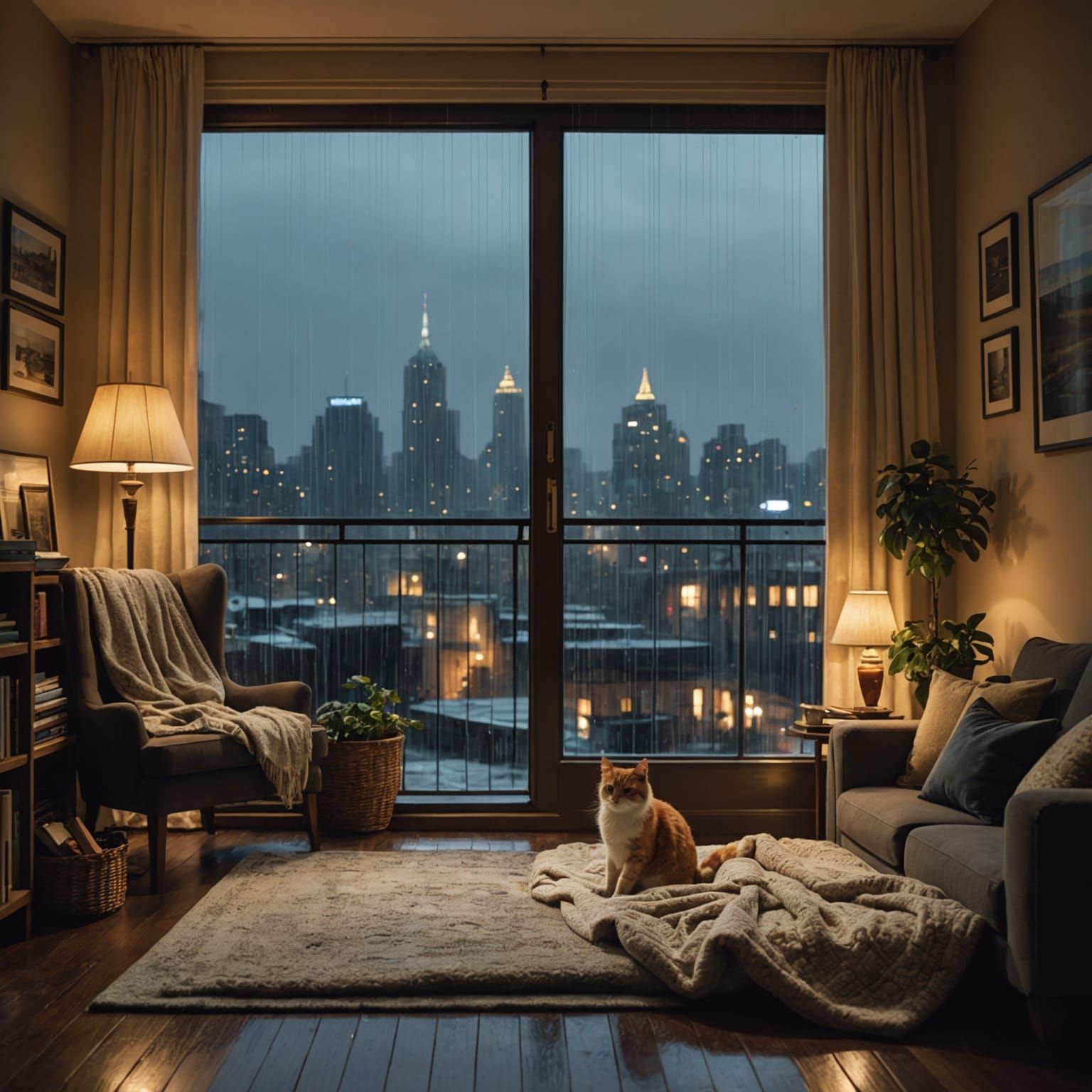 Surreal Scene of Rainy Night Cozy Nook