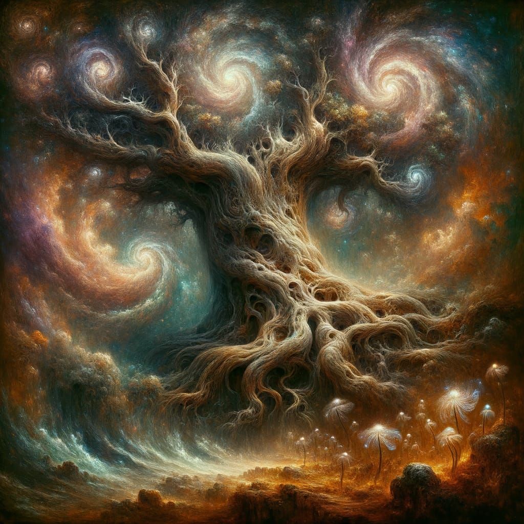Ancient Cosmic Tree in Surrealist Style