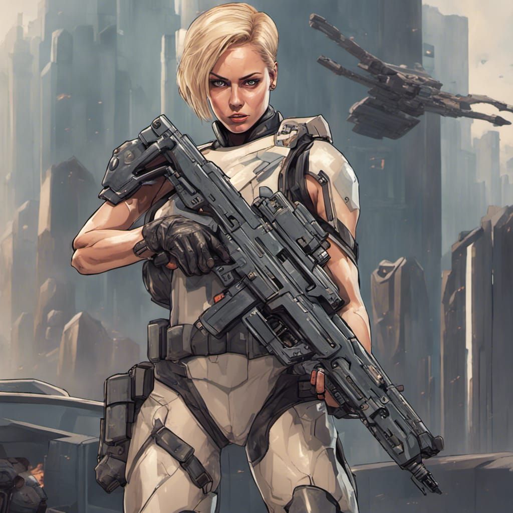 Cyberpunk Warrior Woman in Futuristic Military Gear