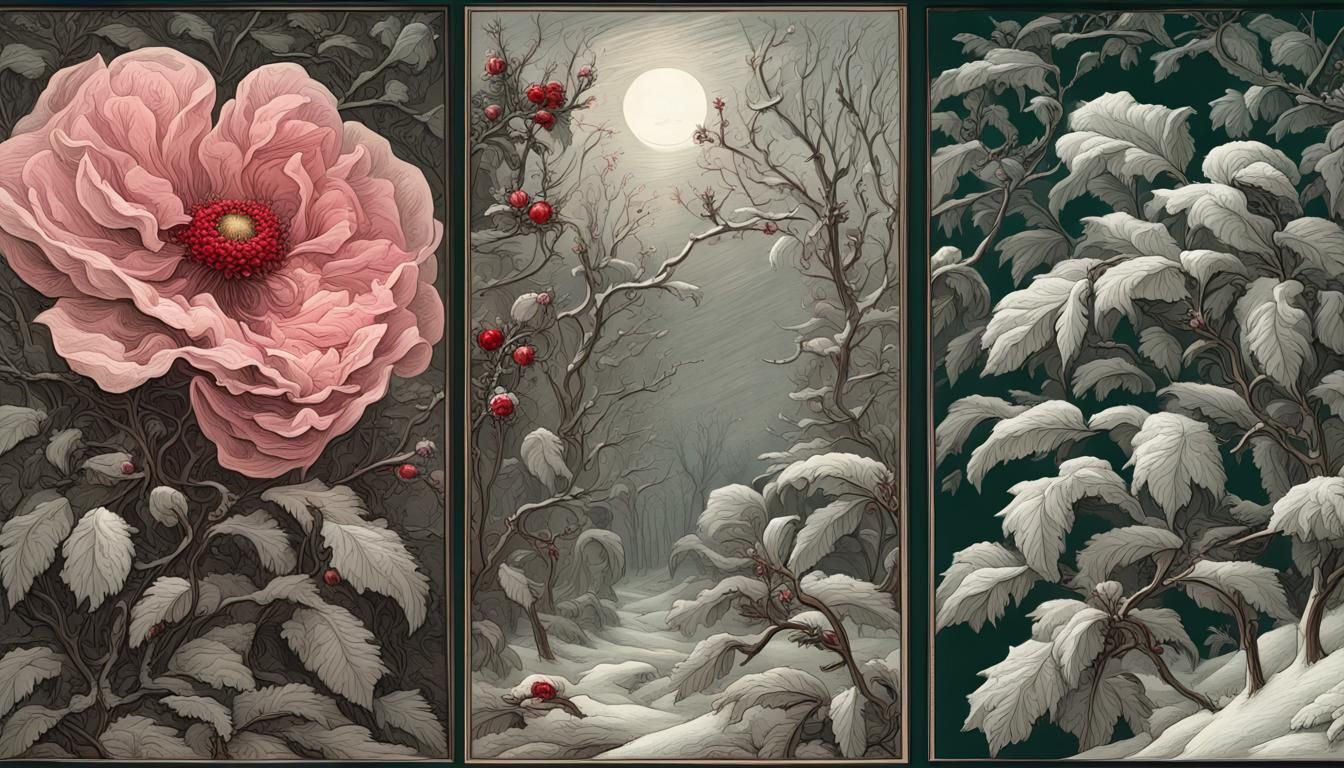 Gothic Spring and Winter Engraving in a Palette Knife Techni...