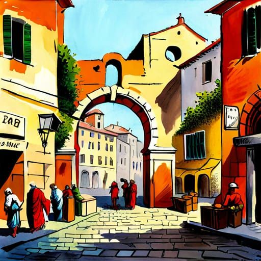 Roman Empire's Grand Market Entrance in Antiquated Style