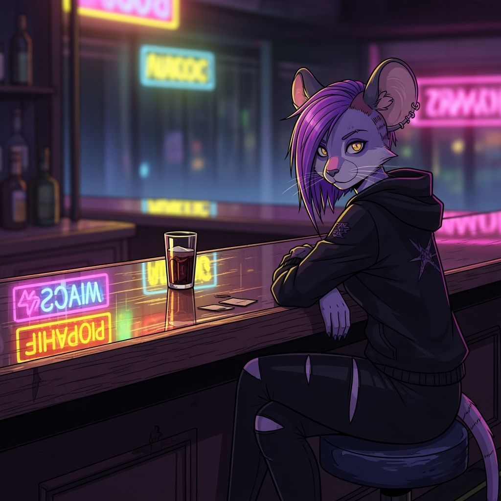Punk Mouse Girl at Bar in Noir Style
