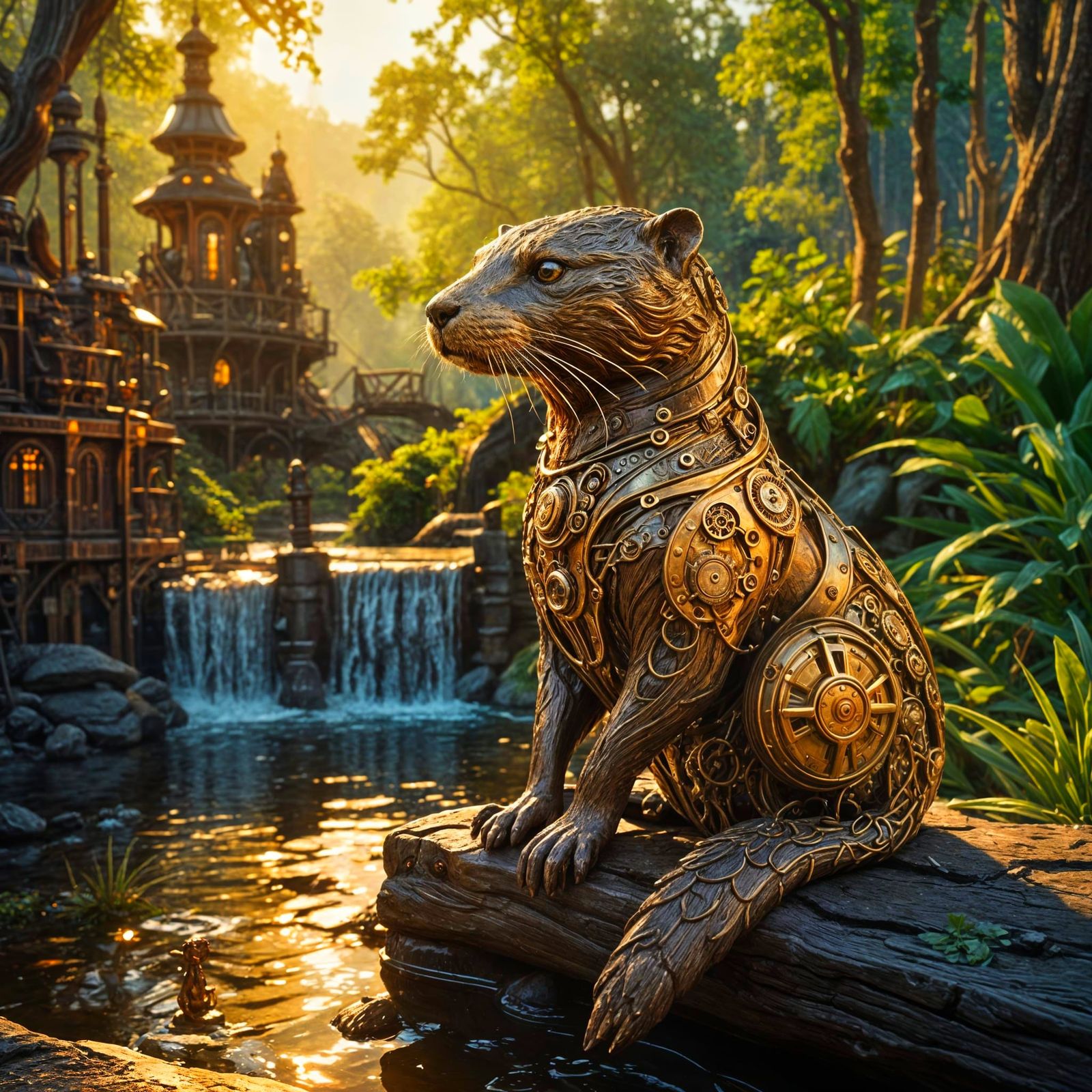 Sleek Steampunk Otter Amidst Spring Woodlands