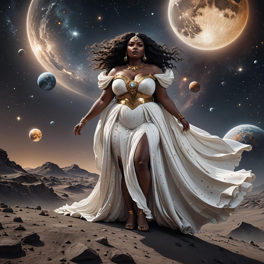 Majestic Black Goddess Illuminates the Lunar Sky