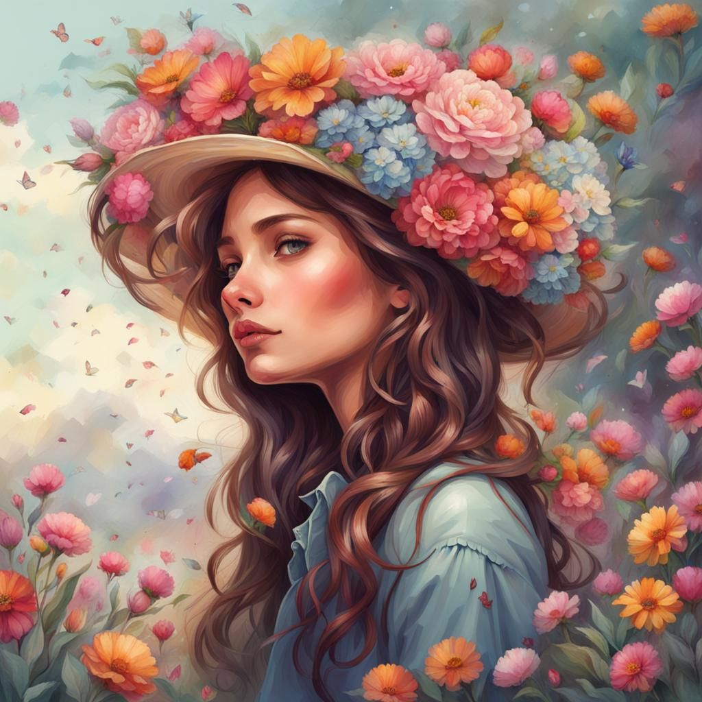 Young Girl Holding a Beautiful Bouquet of Flowers