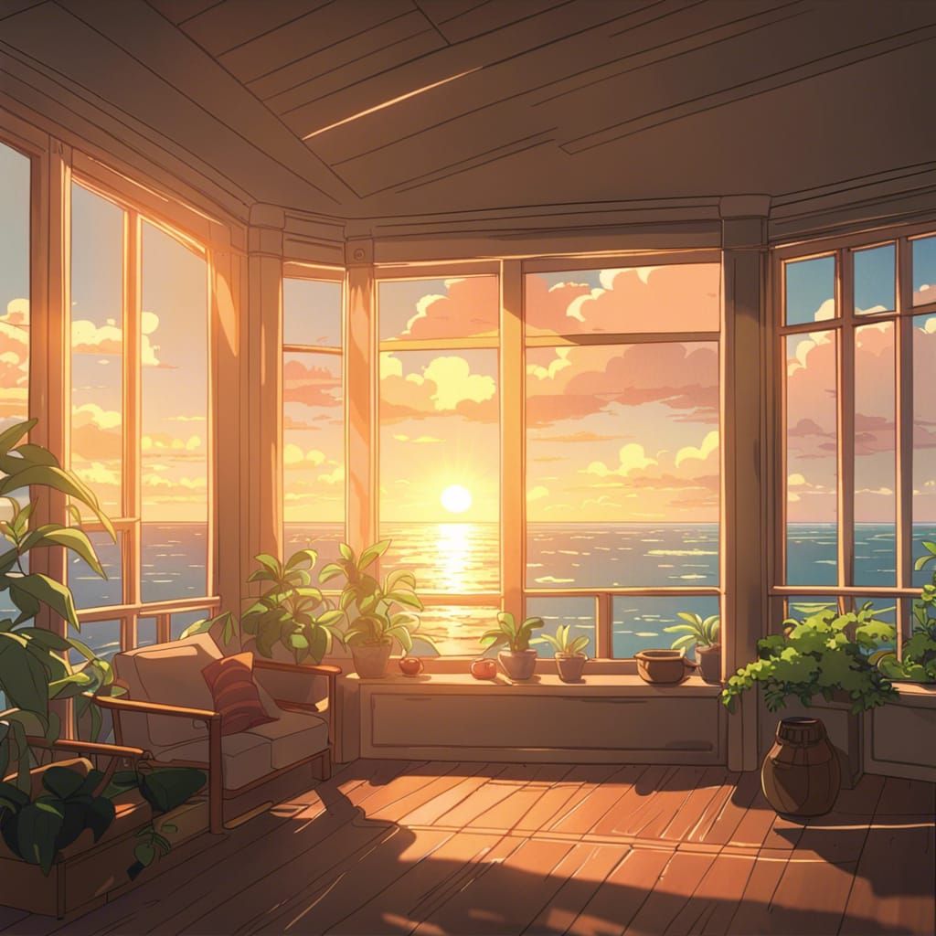 Cozy Lofi Beach Scene with Warm and Rich Colors