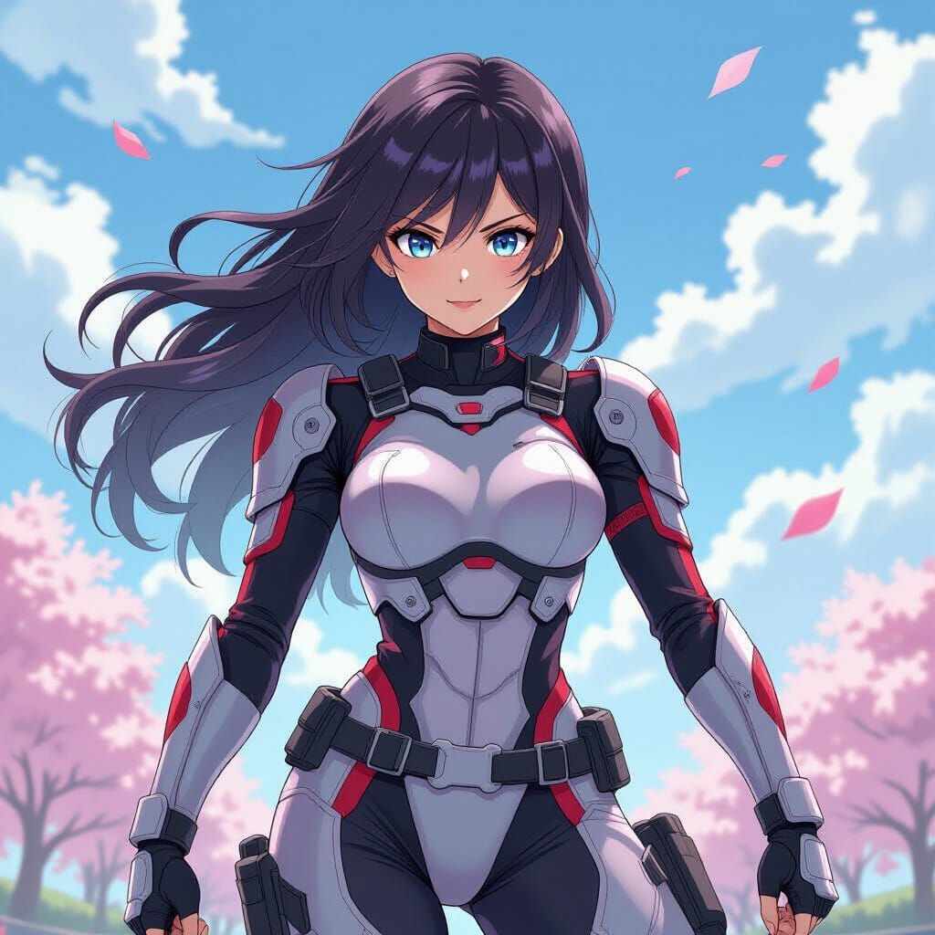 Anime Girl in Armored Suit, Manga-Inspired Art