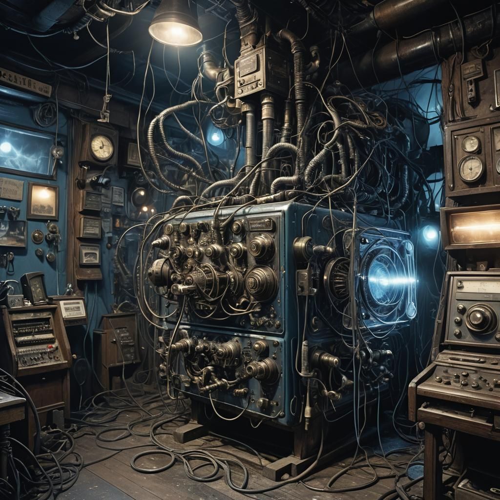 Cyberpunk Radio Ruin in Eerie Dystopia