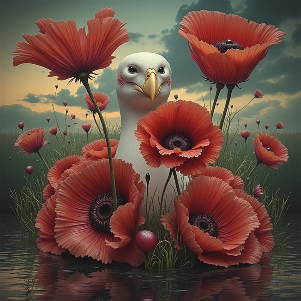 Psychedelic Puffin with Poppy in Beak