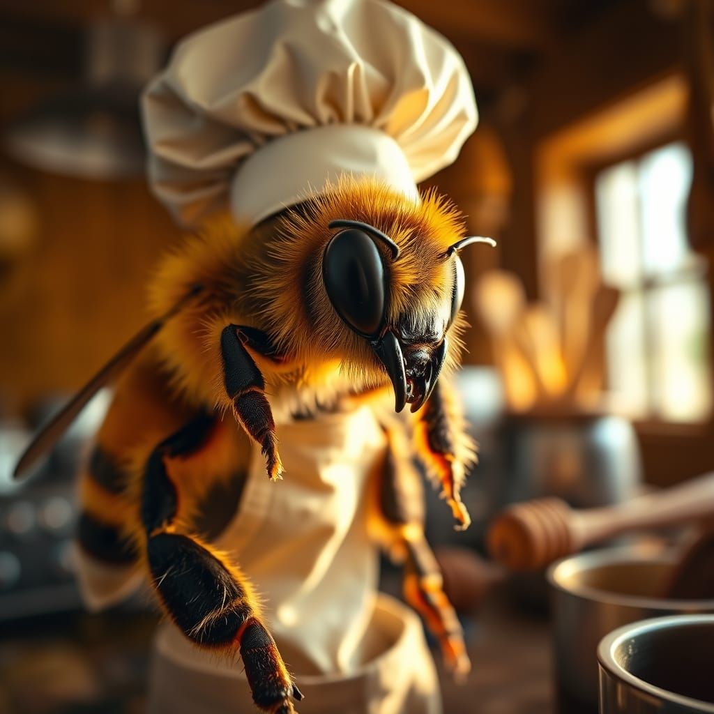 Honey Bee Chef in Warm Kitchen Studio