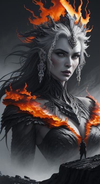 Stone Giants of Fire and Ice in Charcoal Style