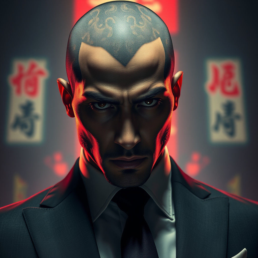 Mysterious Yakuza Figure in Futuristic Noir Attire
