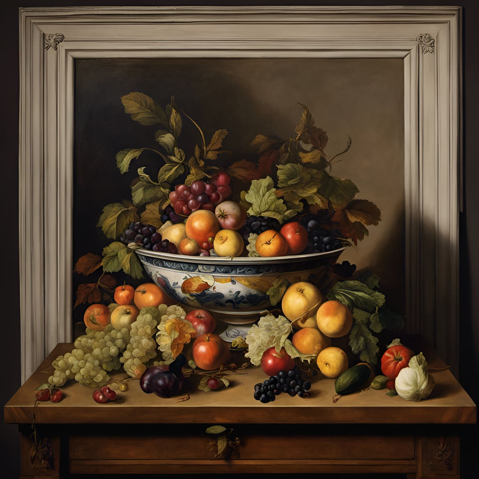 Baroque Still Life Painting with Fruit and Vegetables