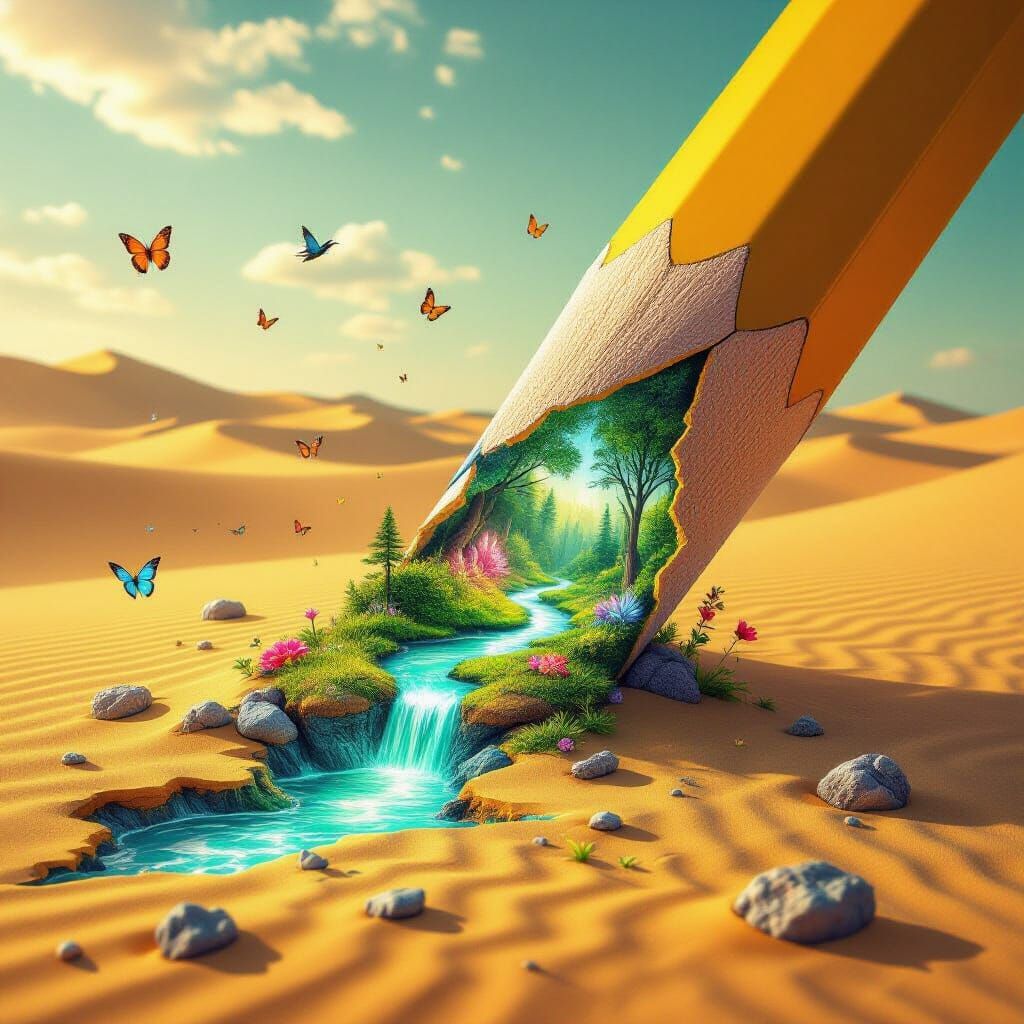 Giant Pencil in Desert Reveals Lush Forest Inside