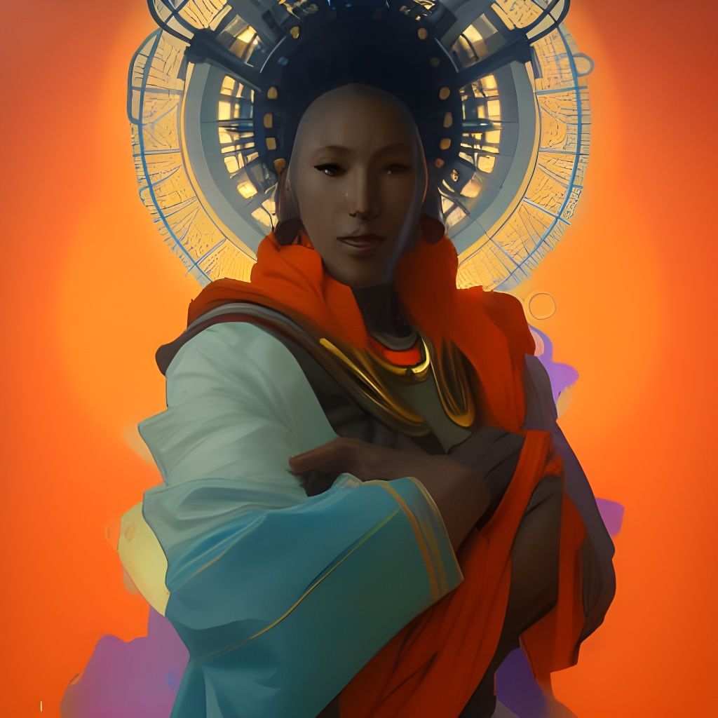 Surreal Goddess of Harmony in Vibrant Triadic Colors