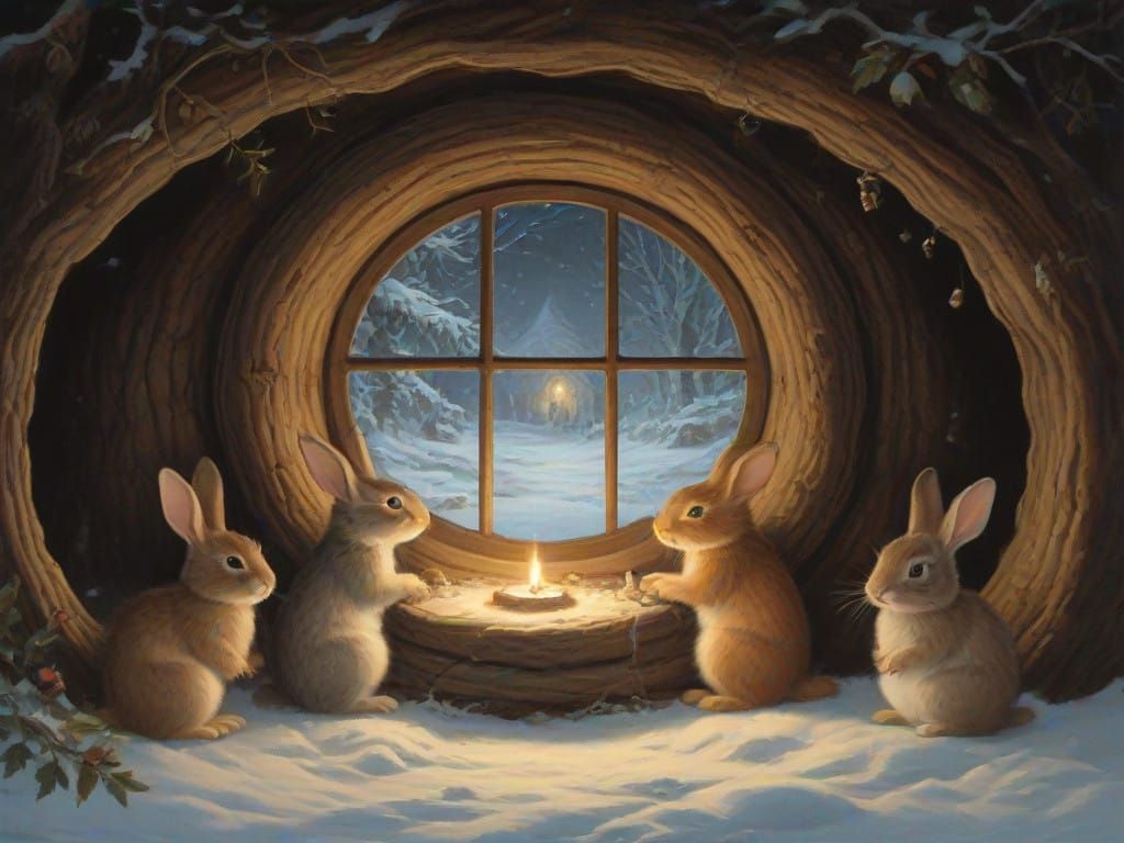 Winter Wonderland in a Rabbit's Cozy Hollow