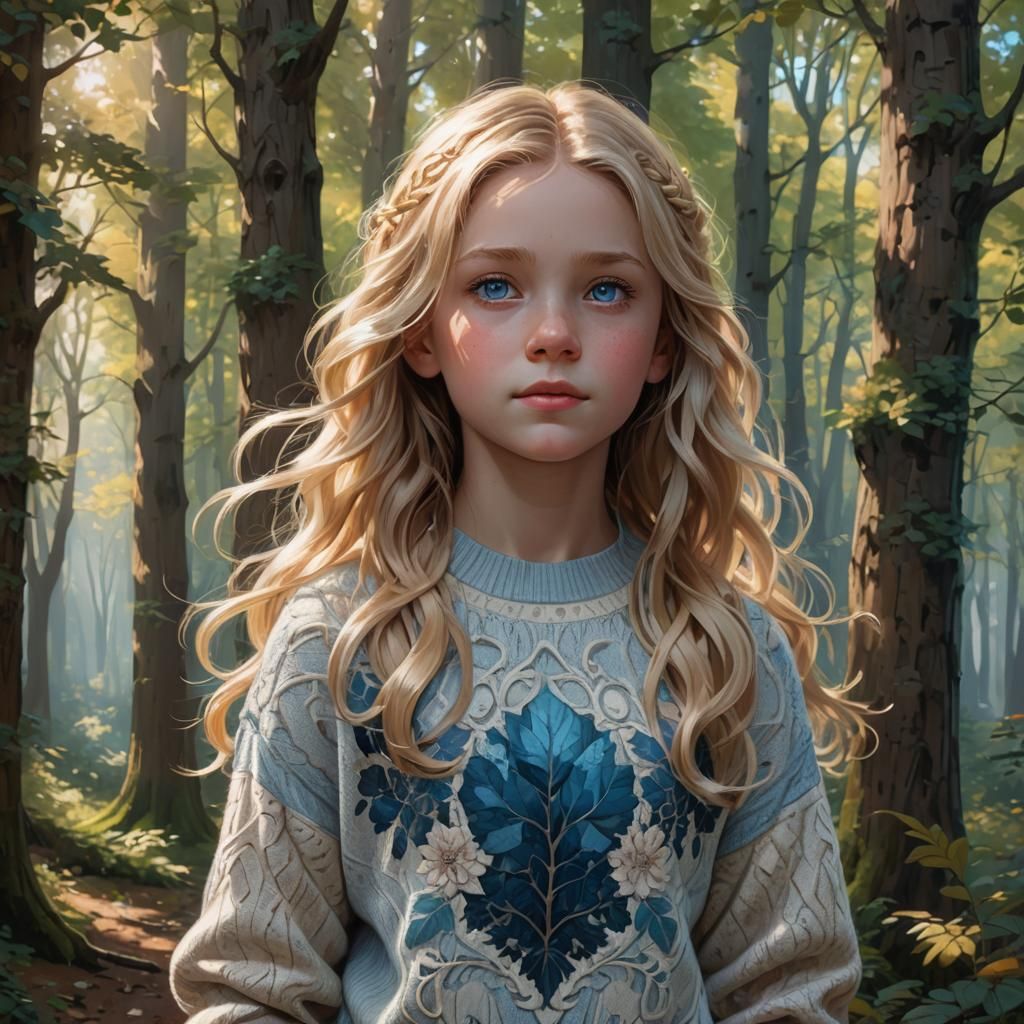 Whimsical Portrait of a Young Girl in the Woods