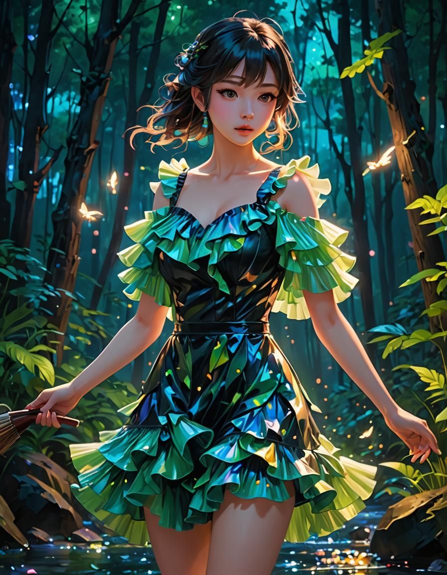 Ethereal Night Forest Captured in Vibrant Iridescent Colors