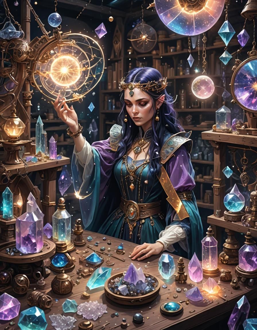 Sorceress Harvests Celestial Energy in Mystical Aetherpunk W...