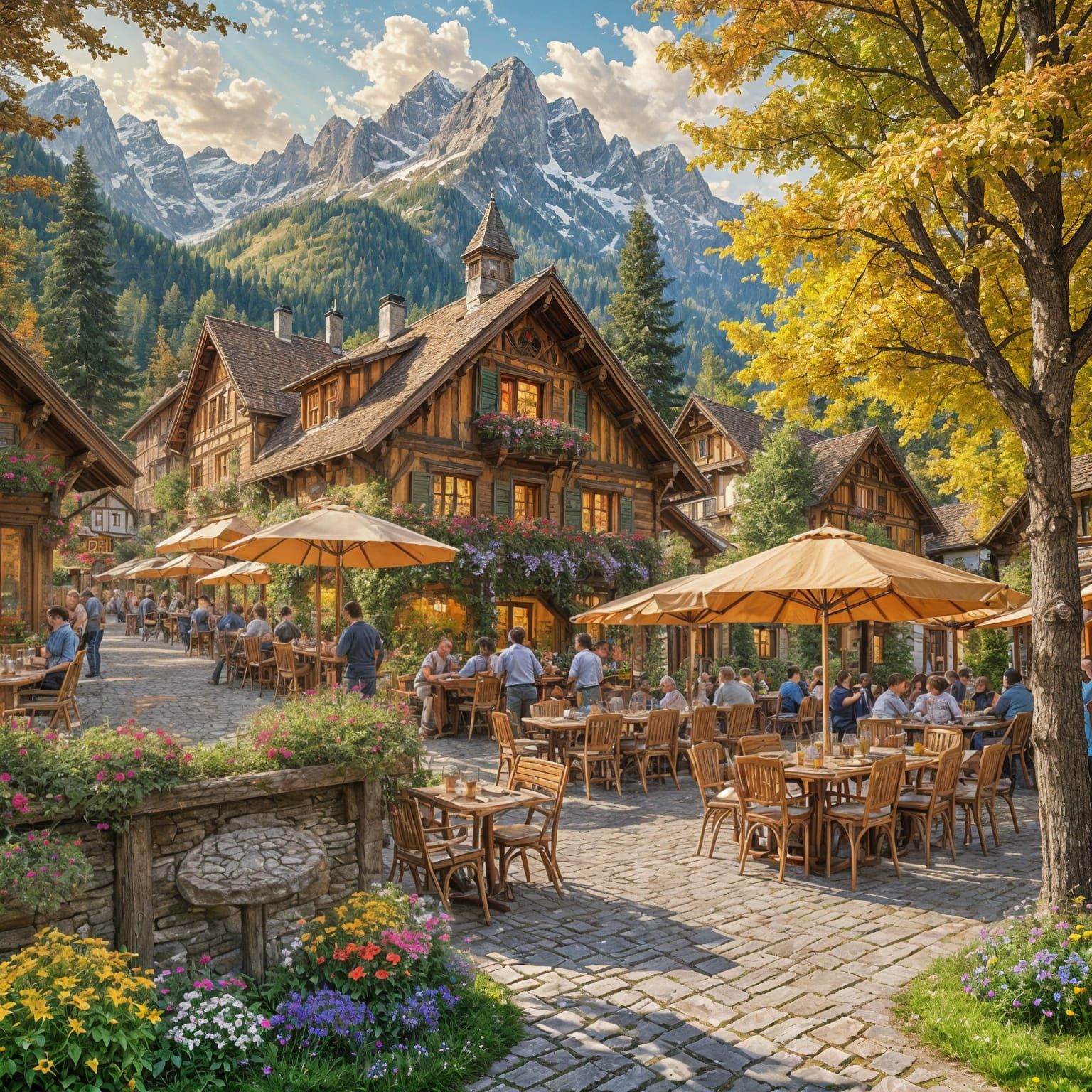 Bavarian Beer Garden at Dusk, a Thomas Kinkade Masterpiece