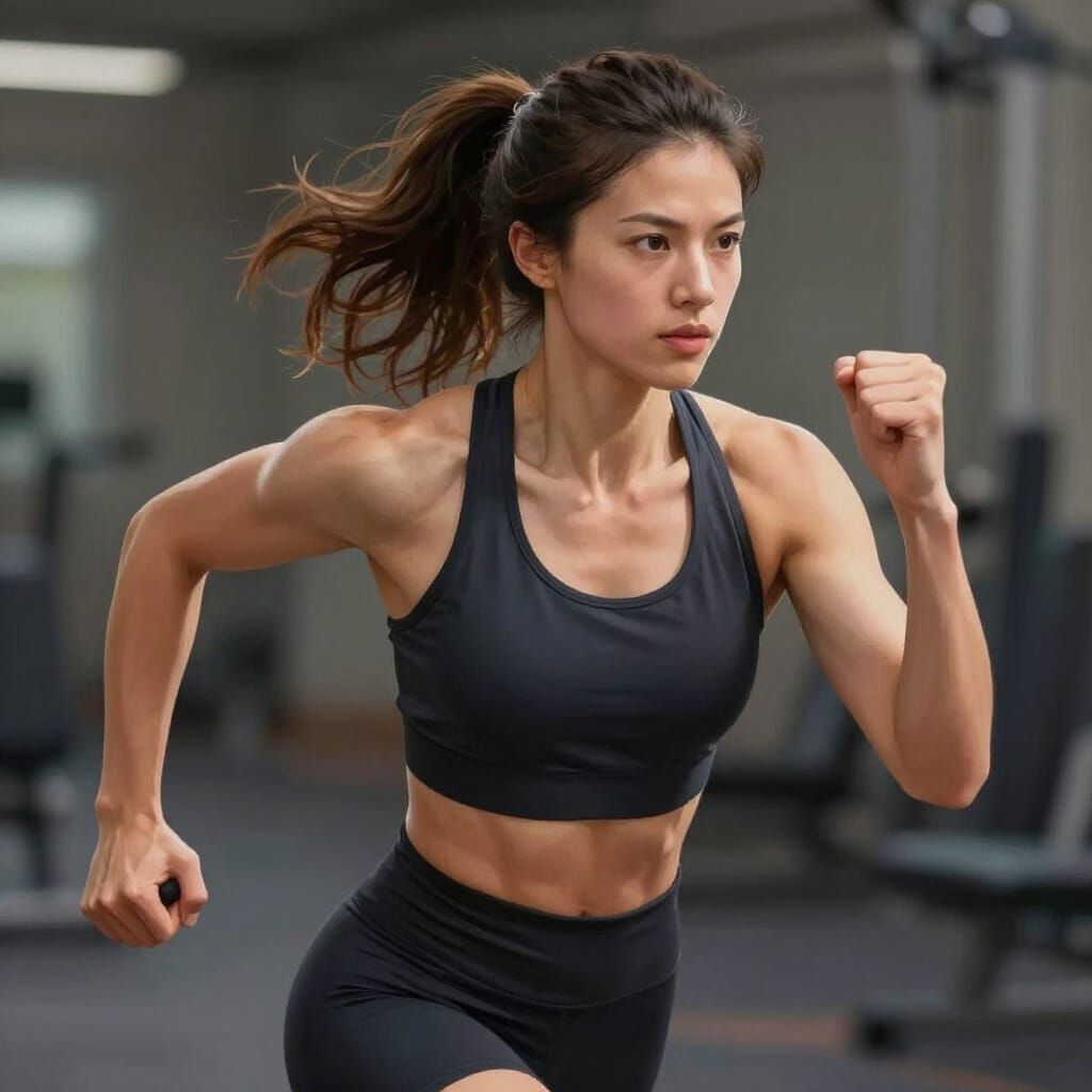 Confident Woman Exercising and Learning AI, Digital Painting