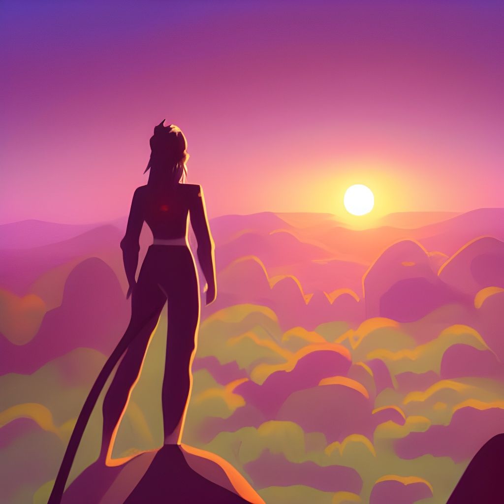 Golden Sunset with Daring Hero in Glorious View