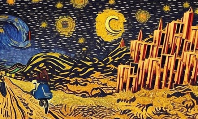 Surreal Celestial Landscape in Pointillist Style