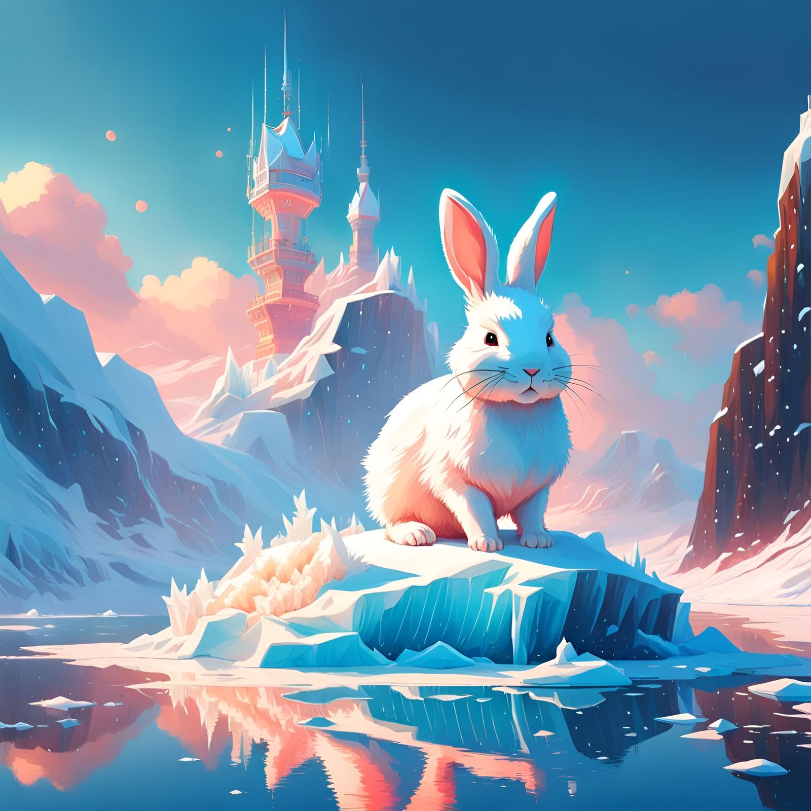 Adorable Baby Bunny Reigns Supreme on a Glowing Iceberg