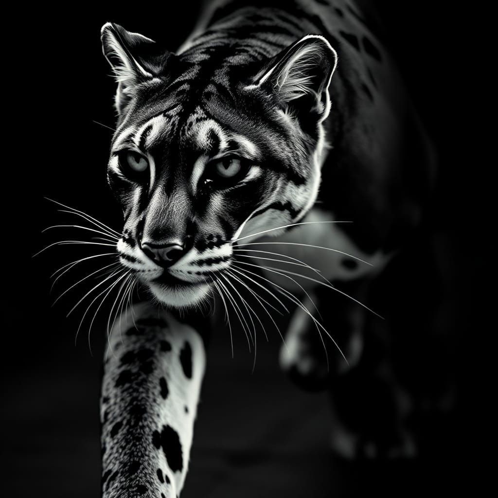 Sleek Black and White Puma in Mid-Stride