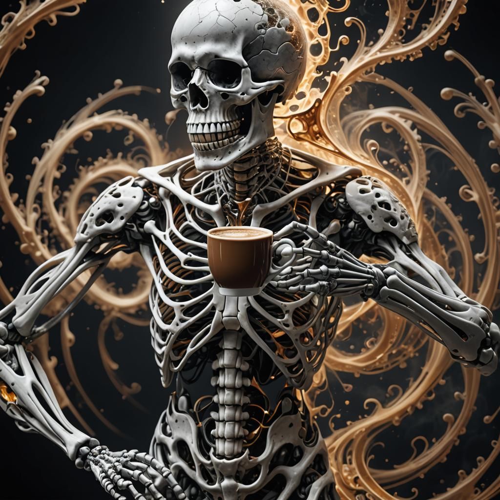 A Skeleton Creates a Fractal Tornado on a Hologram with Coff...