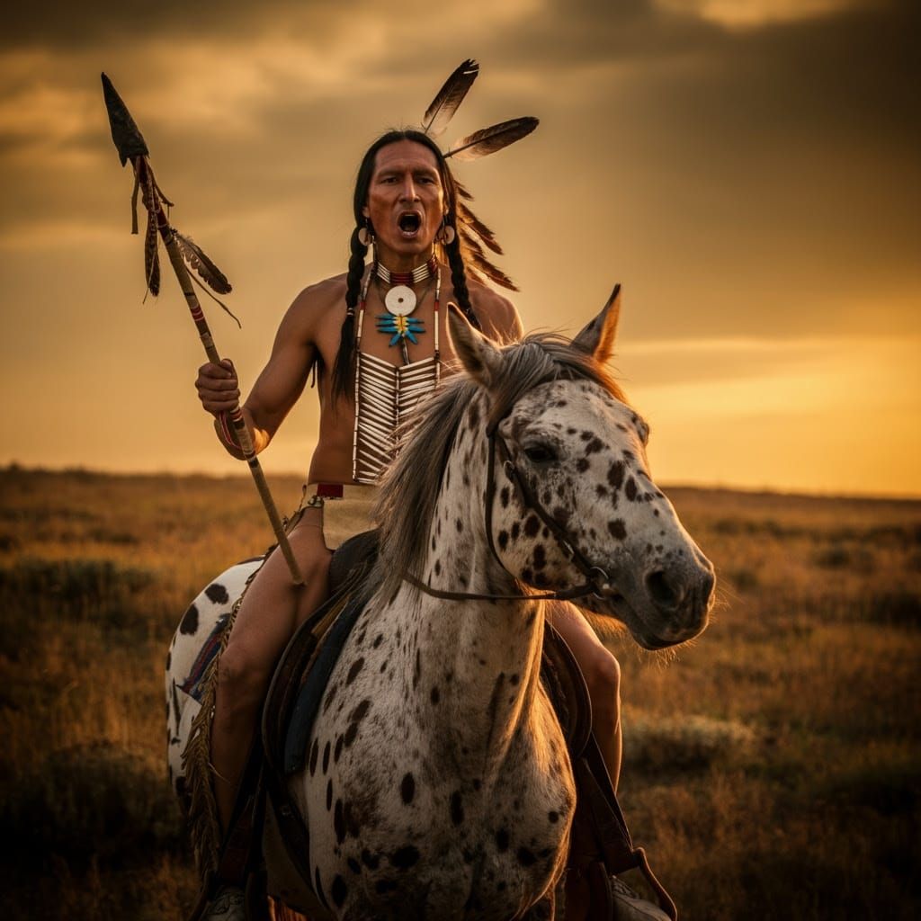 Native American Warrior on Appaloosa Horse