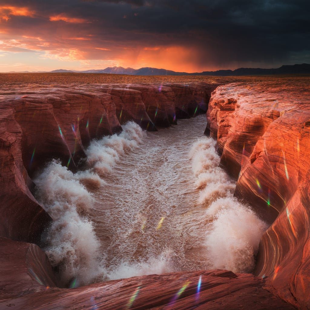 Utah Desert Slot Canyon Underwater Tidal Wave at Sunset