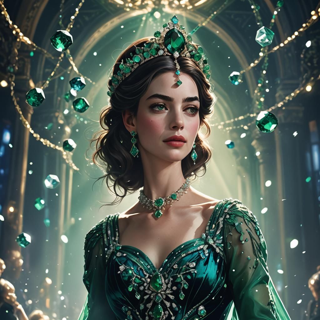 Anime Princess in Emerald Velvet Regalia