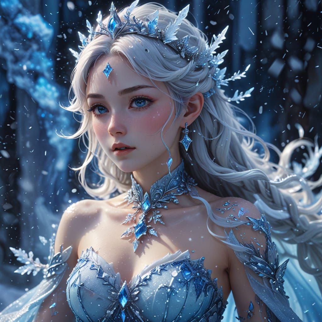Ice Queen in Blizzard: Ethereal Anime Concept Art