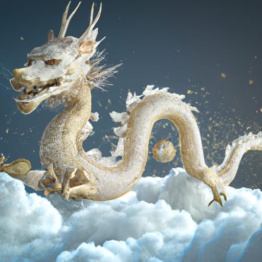 Epic Asian Dragon Amidst Celestial Cotton Candy Clouds in Ga...