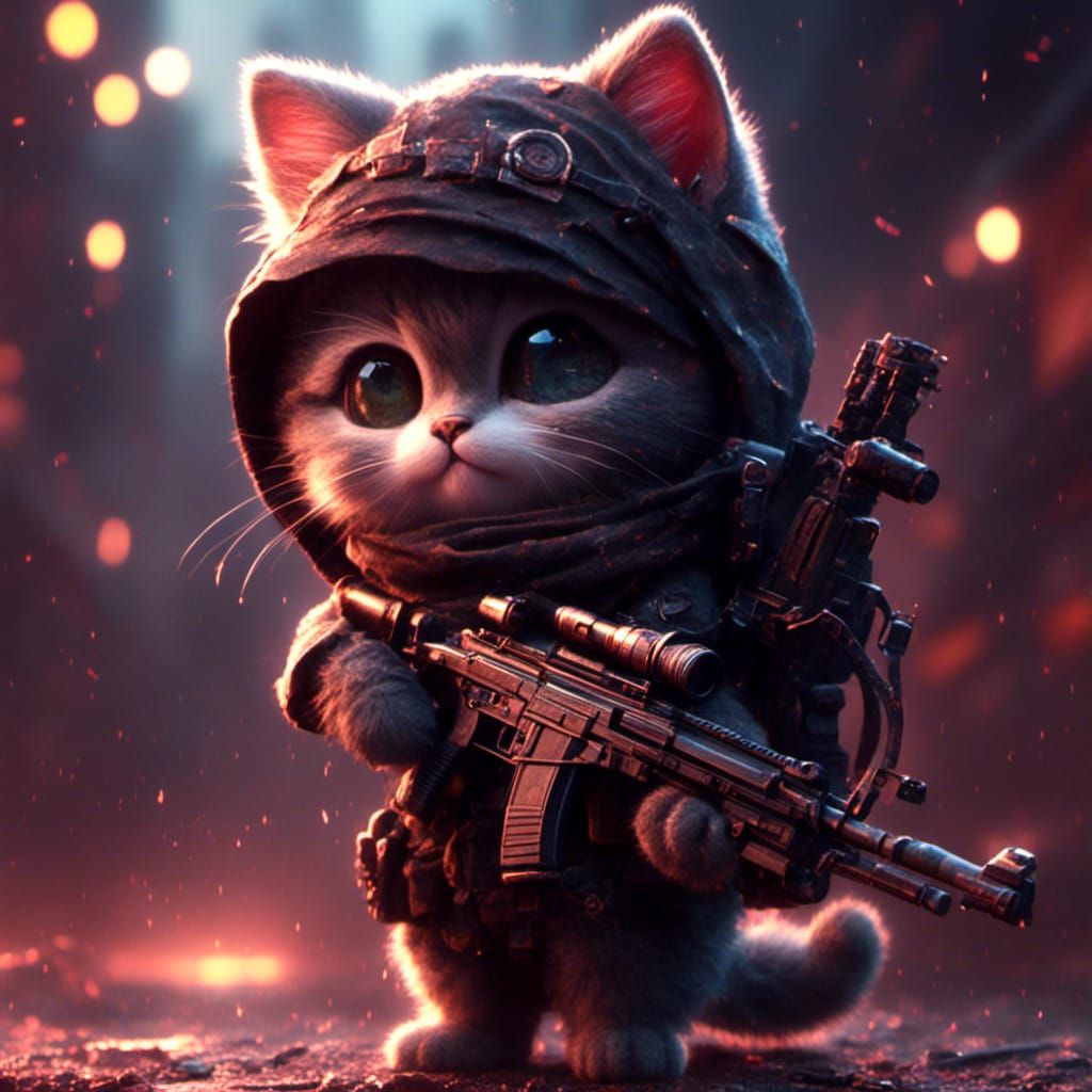 Cute Chibi Kitten Sniper in Battle Armor