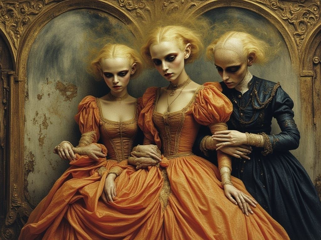 Aliens in Baroque Setting as Classical Oil Painting